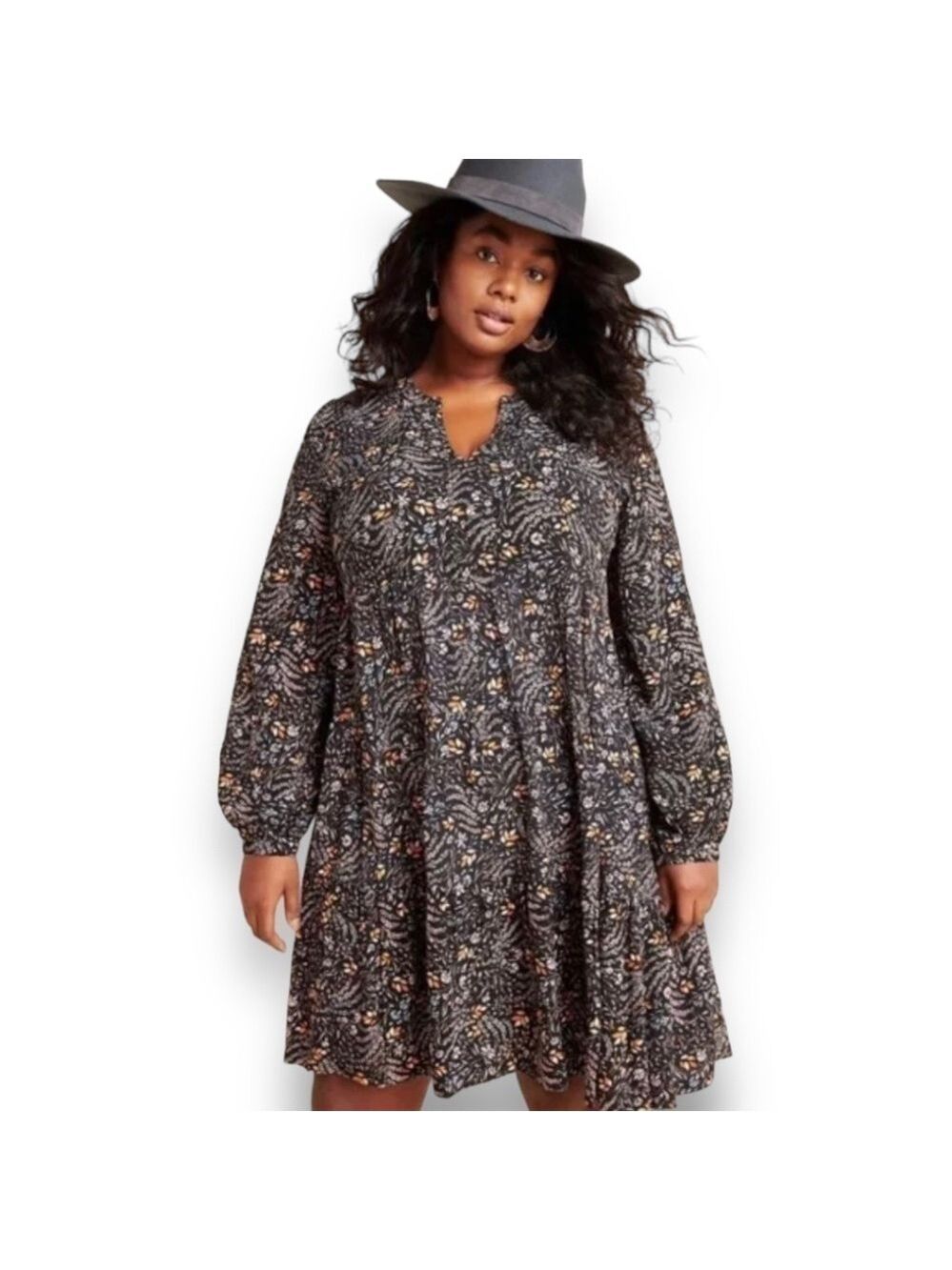 ANTHROPOLOGIE MAEVE Viscose Boho Multi Colour Floral Tiered Long Sleeve Dress S